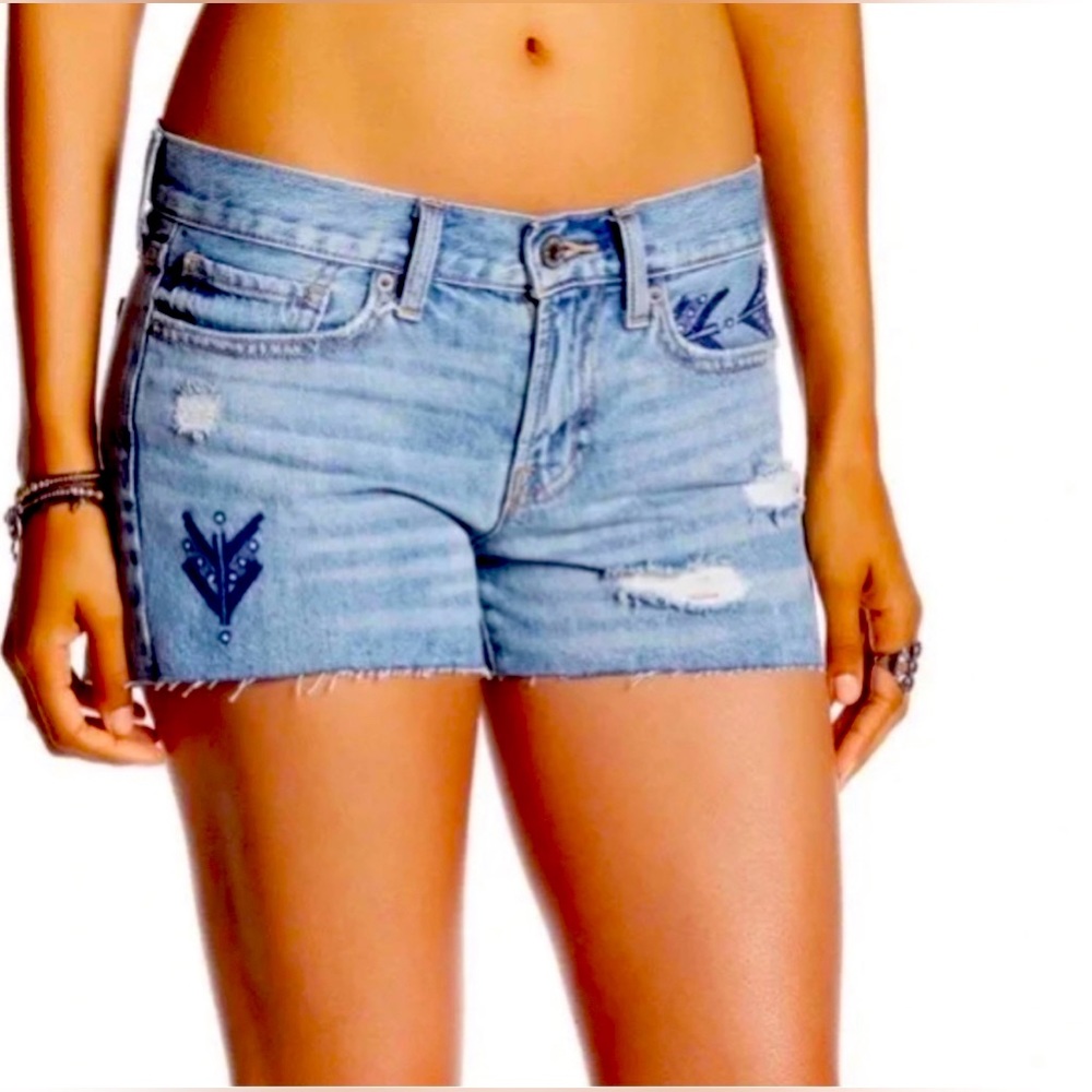 Lucky Brand The Cut Off Embroidered Denim Shorts
